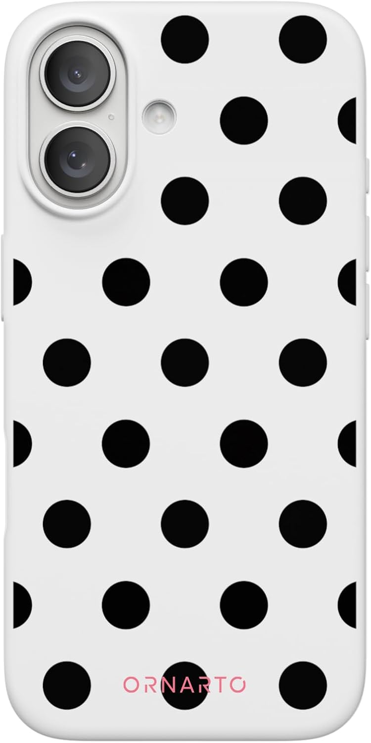 Front. Ornarto - ORNARTO Designed for iPhone 17 Case, Liquid Silicone Soft Gel Shockproof Protective Case-White Black Polka - White Black Polka Dot.