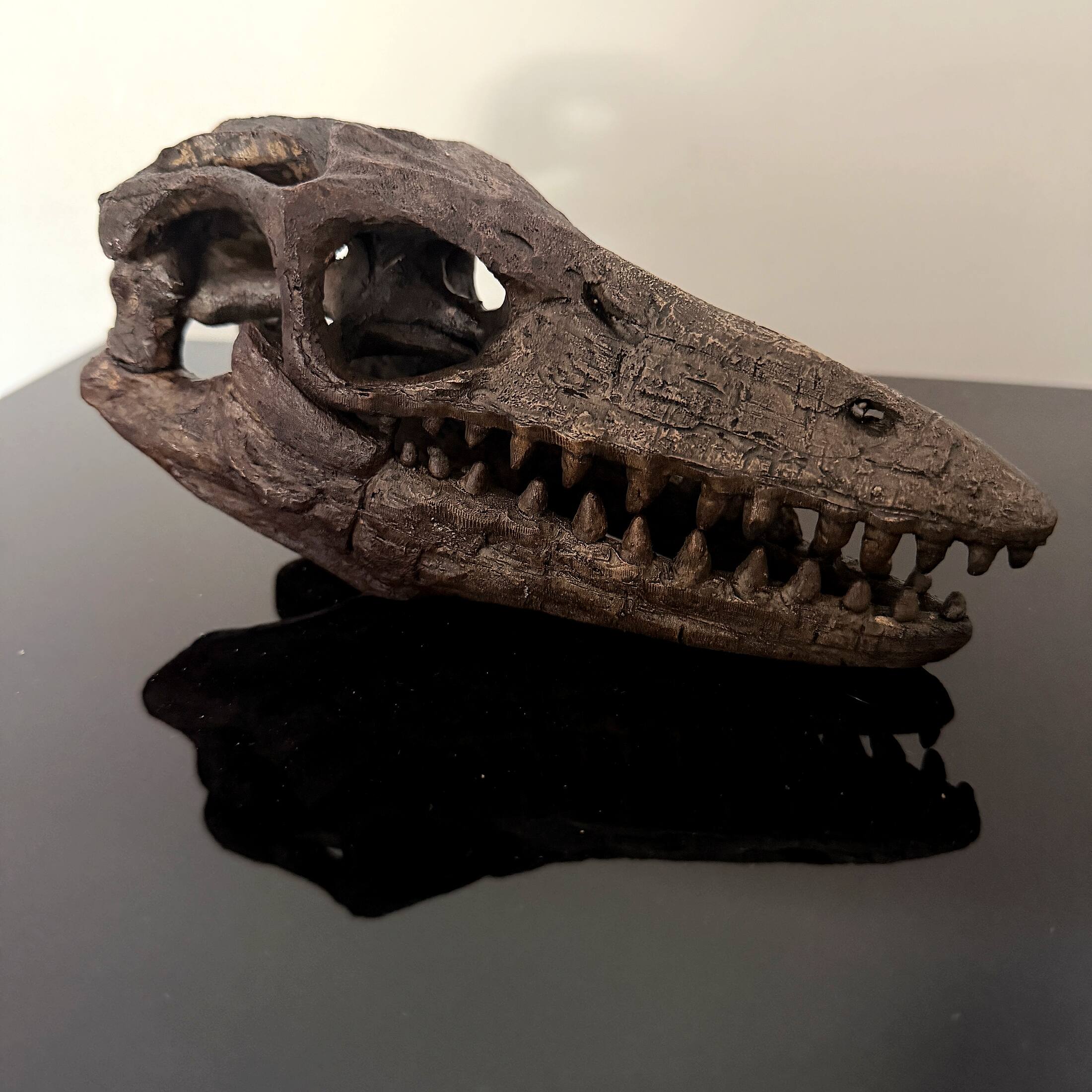 Alt View 6. Things2Die4 - Mosasaurus Statue Brown Resin Prehistoric Tabletop Decor 7.5 Inch - Brown.