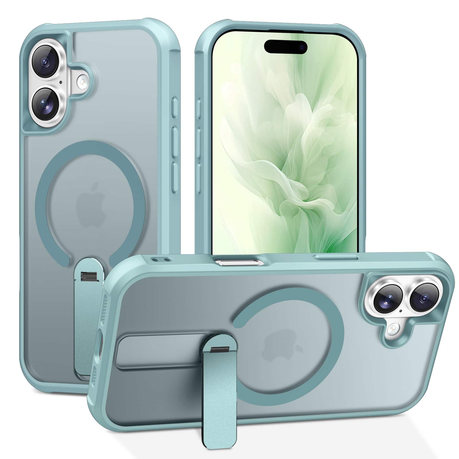Dteck - Rugged Magnetic Case For iPhone 17,Compatible With Magsafe Accessory, Shockproof Matte Foldable Kickstand Cover - Blue
