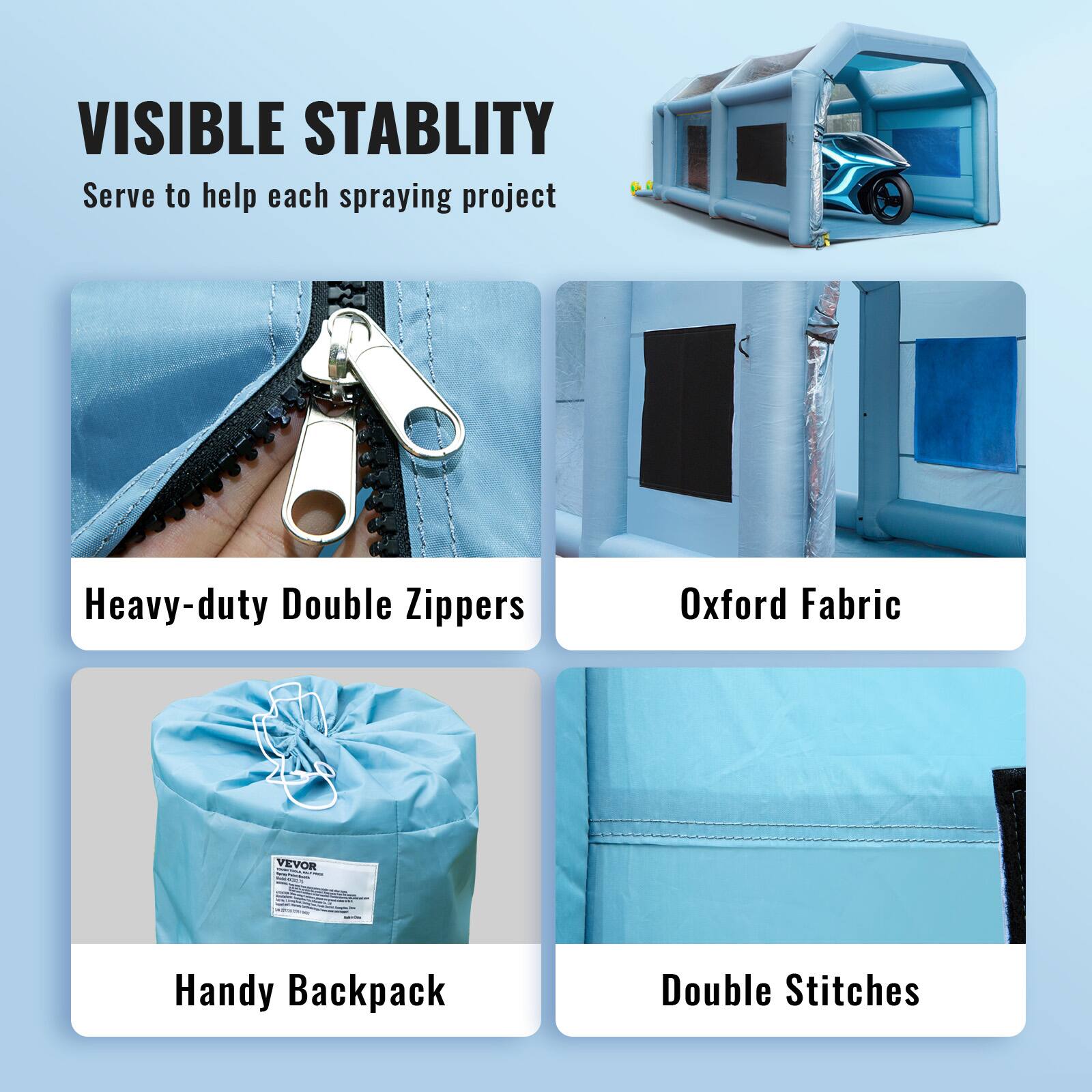 VISIBLE STABILITY  
Serve to help each spraying project

Heavy-duty Double Zippers

Oxford Fabric

Handy Backpack

Double Stitches