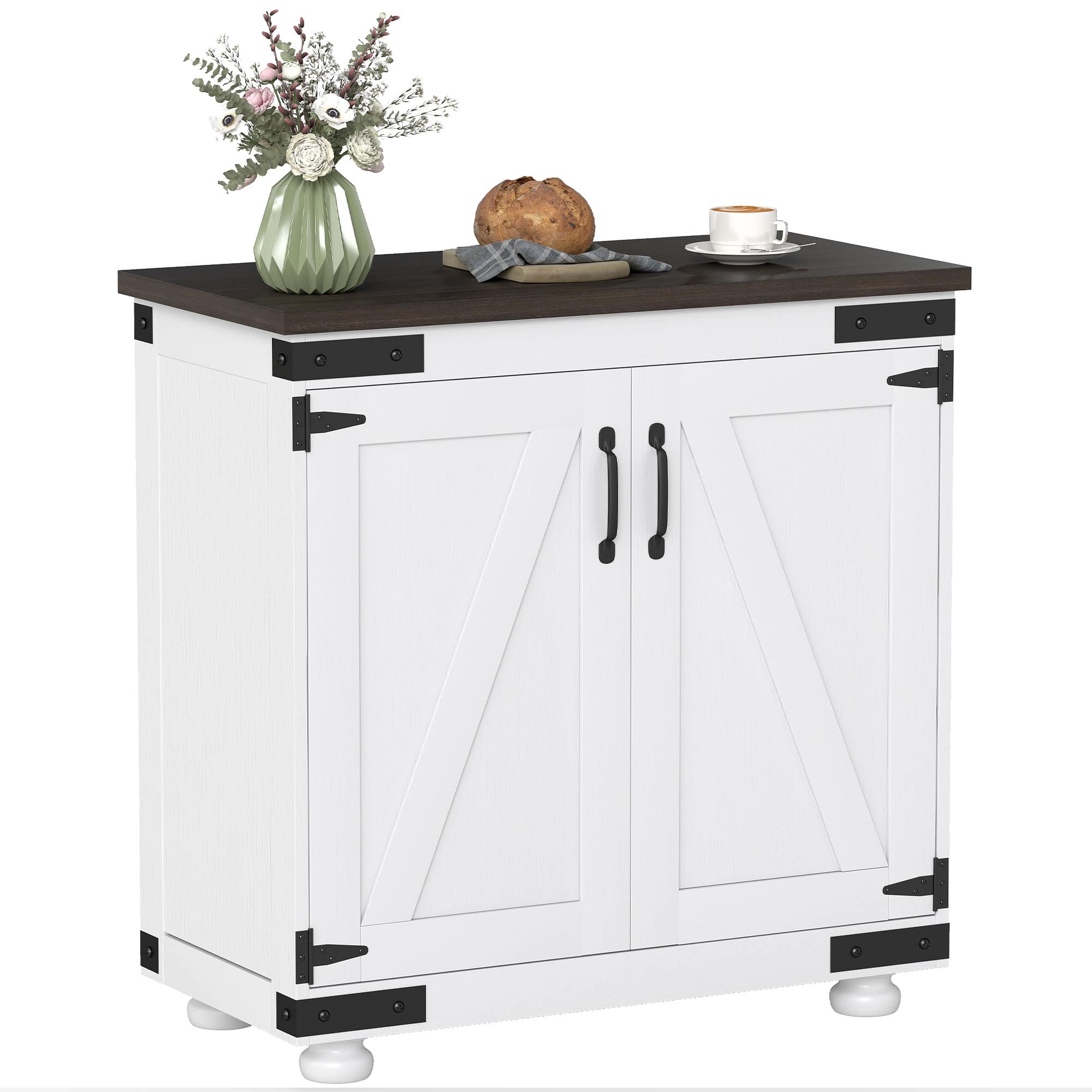 Homcom - Sideboard, Buffet Cabinet with Barn Door and Adjustable Shelf - Distressed White