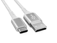 Front. Cable Leader - USB 2.0 USB-A to USB-C Braided Charging Cable, Tangle-Free Nylon, 3A Fast Charge for Phone, Tablet - Silver.