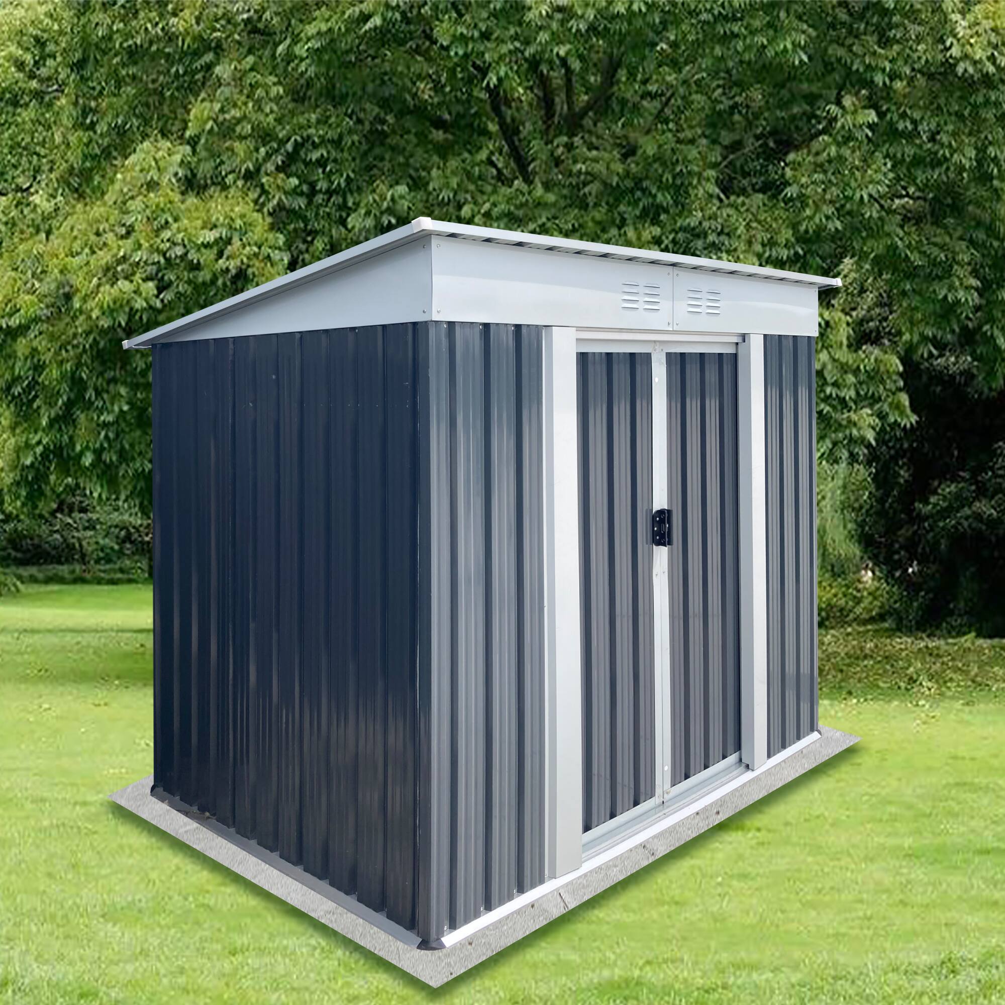 Back. Loheer - Loheer 6x4 Outdoor Storage Shed Grey Pent Roof Backyard Tool Shed.