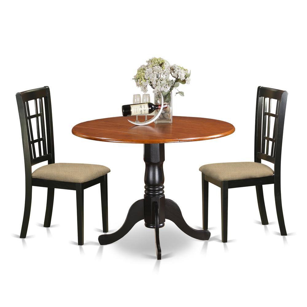 Back. East West Furniture - DLNI3-BCH-C 3 PC Kitchen Table set-Dining Table and 2 Wood Kitchen Chairs - Black & Cherry.