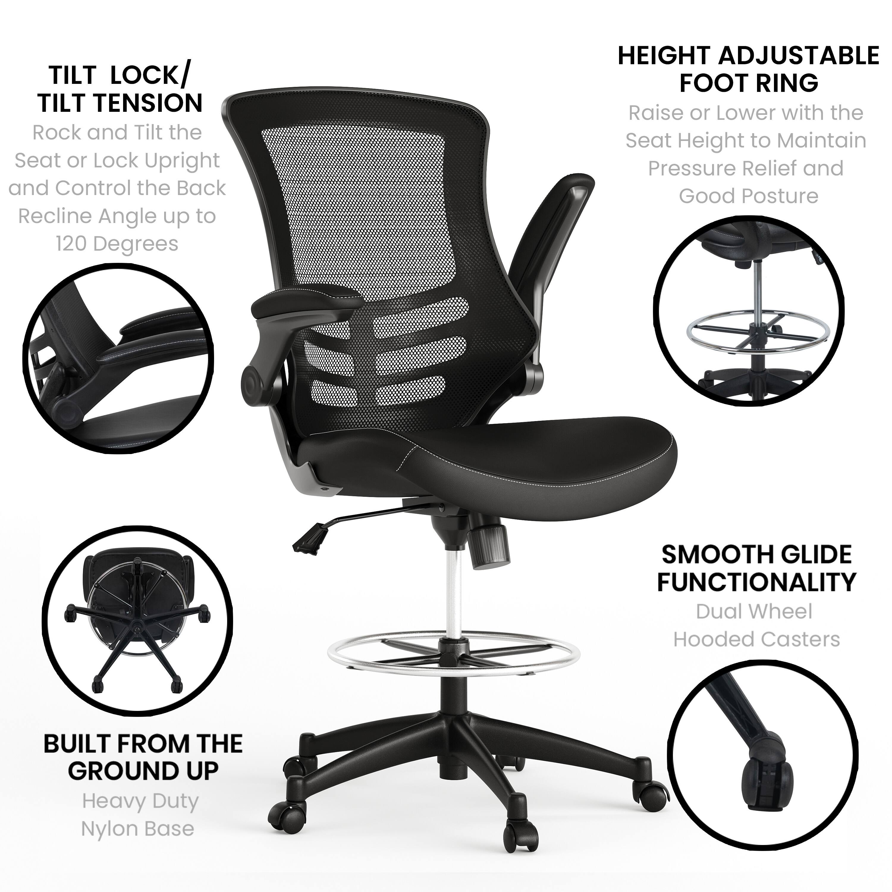 - TILT LOCK/ TILT TENSION: Rock and Tilt the Seat or Lock Upright and Control the Back Recline Angle up to 120 Degrees
- HEIGHT ADJUSTABLE FOOT RING: Raise or Lower with the Seat Height to Maintain Pressure Relief and Good Posture
- SMOOTH GLIDE FUNCTIONALITY: Dual Wheel Hooded Casters
- BUILT FROM THE GROUND UP: Heavy Duty Nylon Base