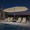 Front. PURPLE LEAF - 15 ft. Patio Market Umbrella with Solar LED and Base Double-Sided Outdoor Table Sun Umbrellas for Pool Deck Backyard - Beige.