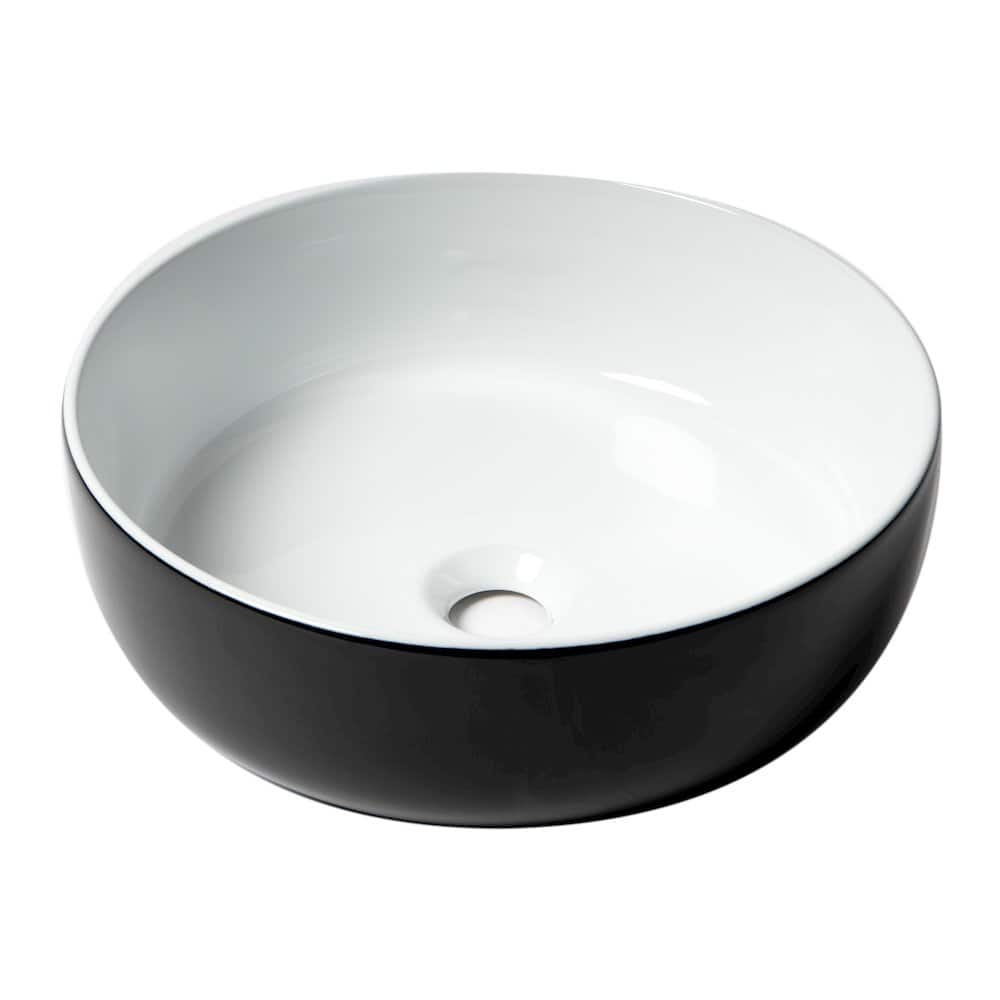 Alfi - White 15" Round Above Mount Ceramic Sink - Black
