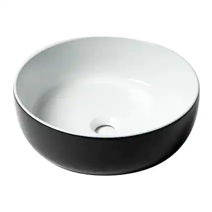 Front. Alfi - Black & White 15" Round Above Mount Ceramic Sink - Black.