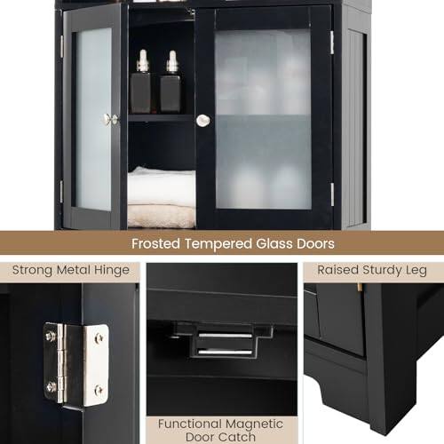 Frosted Tempered Glass Doors, Strong Metal Hinge, Raised Sturdy Leg, Functional Magnetic Door Catch