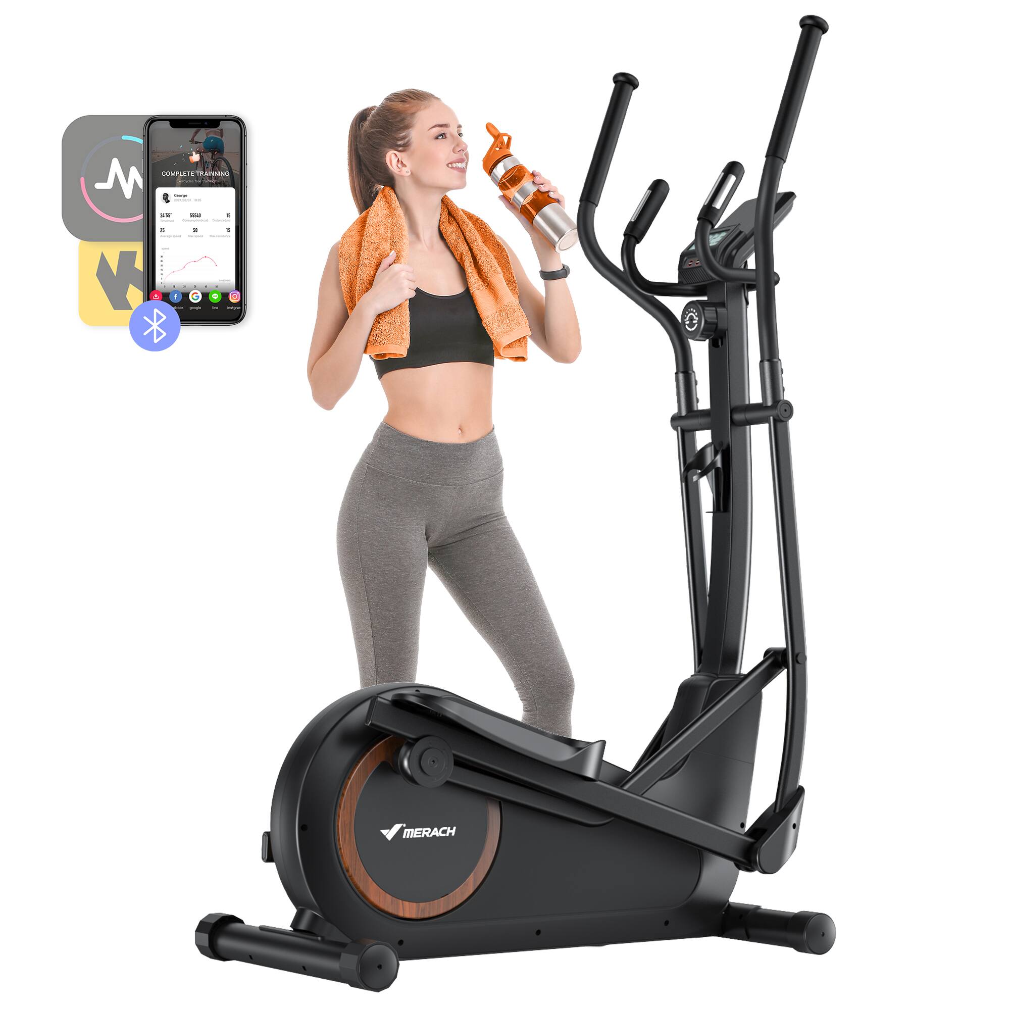 Left. MERACH - MERACH E33 Elliptical Exercise Machine for Home Self-Powered with Magnetic Drive - Black.