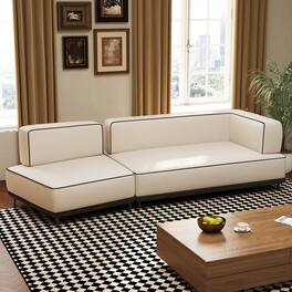 luck idea - 95.27" Modern Fabric Sectional Sofa, High-Density Foam Cushions, Solid Wood & Plywood Frame, Metal Legs - Beige