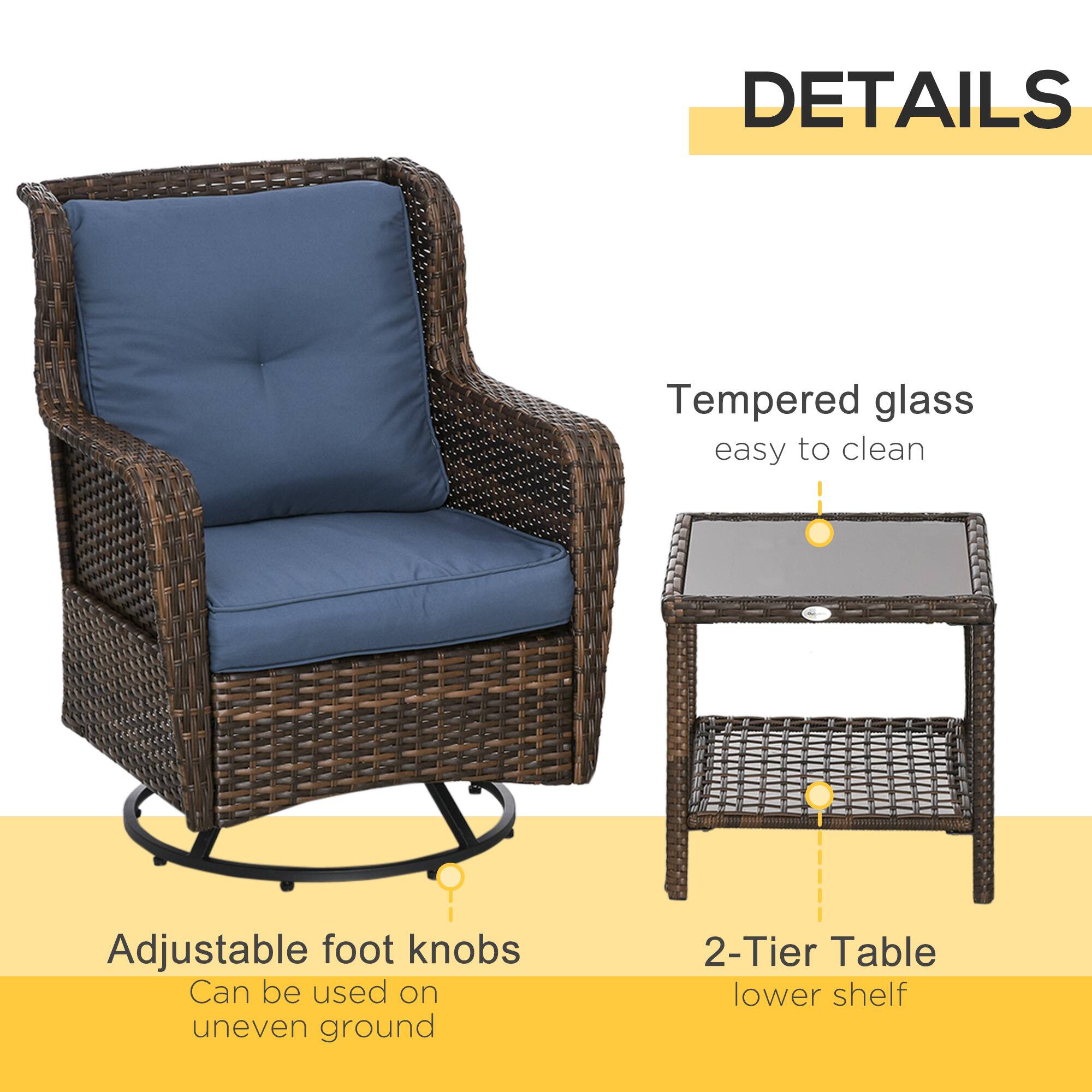 DETAILS

Tempered glass easy to clean

Adjustable foot knobs Can be used on uneven ground

2-Tier Table lower shelf