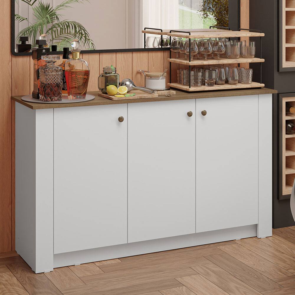 Angle. Madesa - Madesa Home Bar Storage Cabinet with 3 Doors Unit Ideal for Storing Glassware, Drinks, and Utensils – White - White.