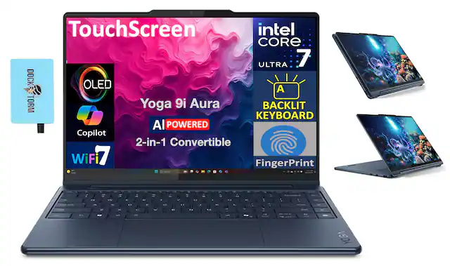 TouchScreen
intel CORE ULTRA 7
OLED
Yoga 9i Aura
AI POWERED
BACKLIT KEYBOARD
2-in-1 Convertible
WiFi 7
Copilot
FingerPrint
DOCK TORM