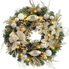 RTMB - 24" Pre-Lit Christmas Wreath, Champagne Gold with LED Lights - Color: 04-champagne Gold