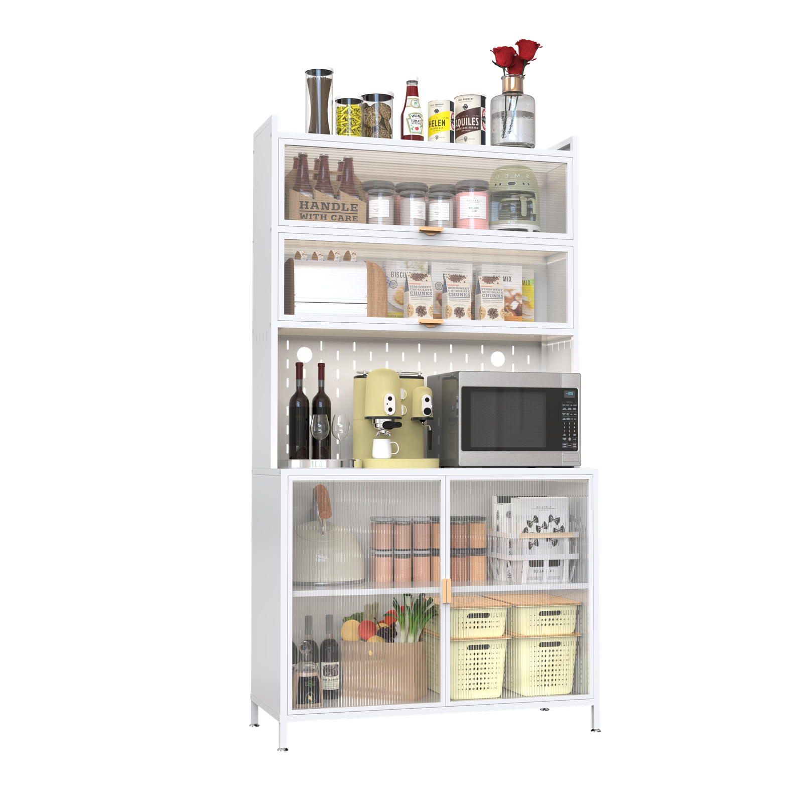 Spaco - 73" Tall Kitchen Pantry Cabinet with Flip Door, 6 Tier Pegboard and Anti Tip Design for Dining Room, Living Room - White