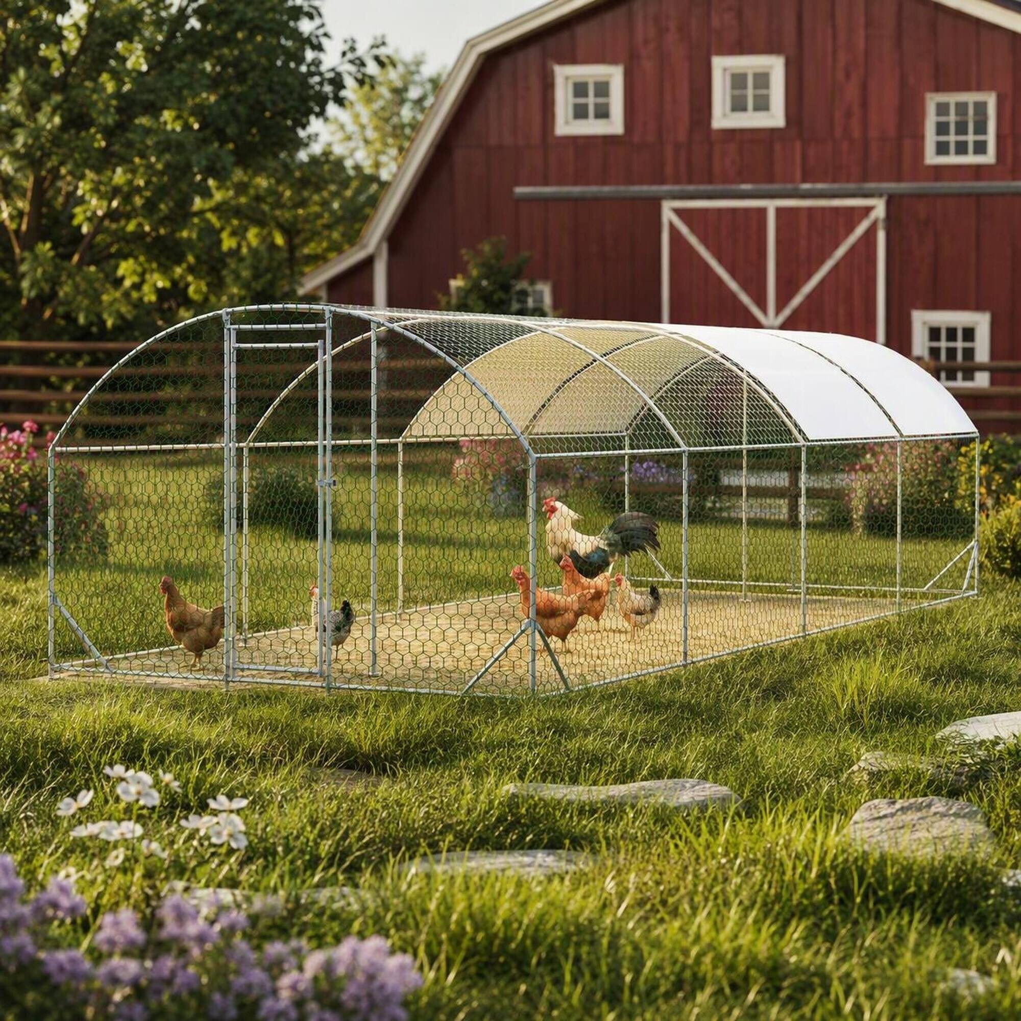 RYHNUYNE Large Metal Chicken Coop, 258.2 sq ft Walk in Poultry Cage ...