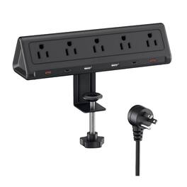 Dazzed Corner - 6.5 FT Desk Clamp Power Strip, 5 Outlets, 6 USB Ports, 1250J Surge Protector - Black