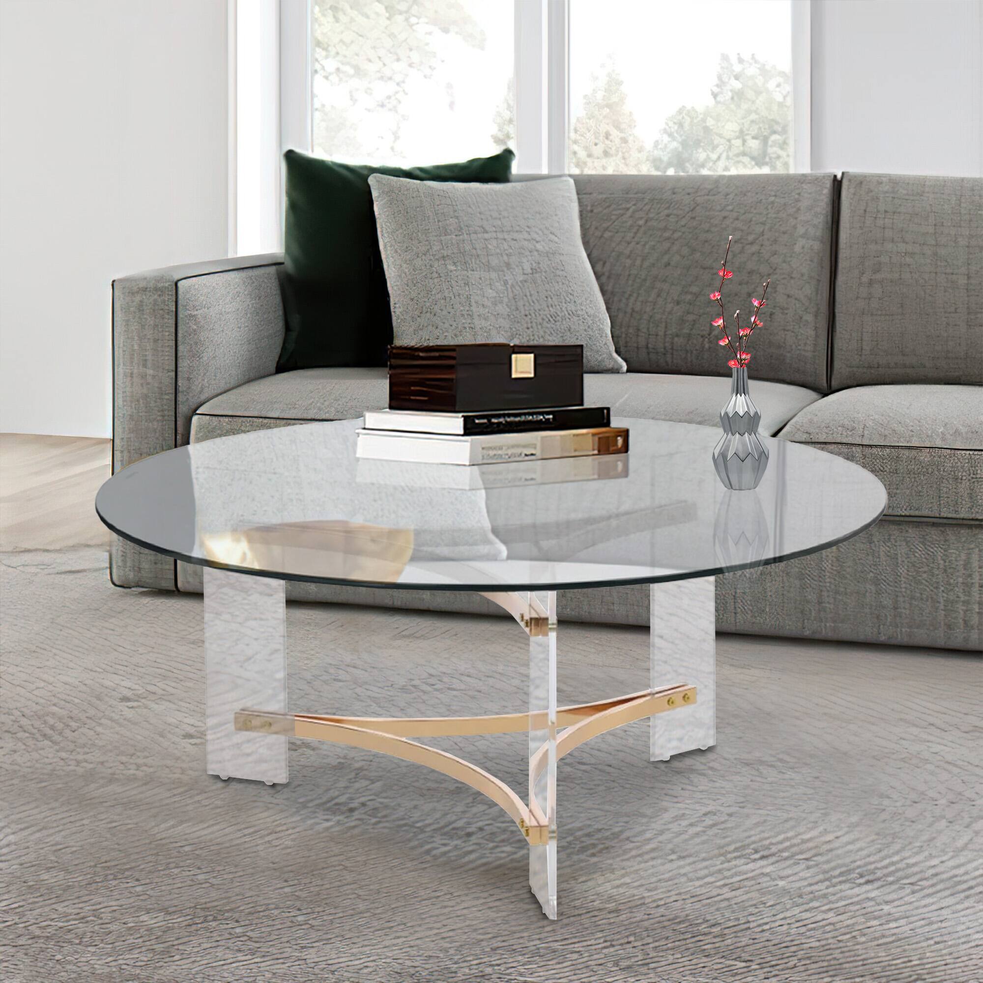 Alt View 5. Manhattan Lane - Hale 41 Inch Round Coffee Table, Glass Top, Acrylic Legs - Clear.