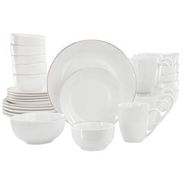 Gibson - Home Ogalla 30 Piece Gold Banded Fine Ceramic Dinnerware Set - White and Gold