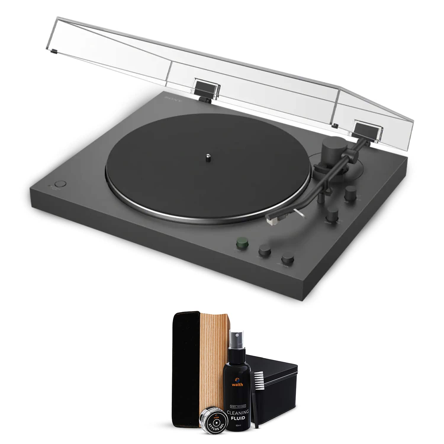Sony - PS-LX3BT Fully Automatic Two-Speed Belt Drive Turntable & Vinyl Cleaner Kit - Black