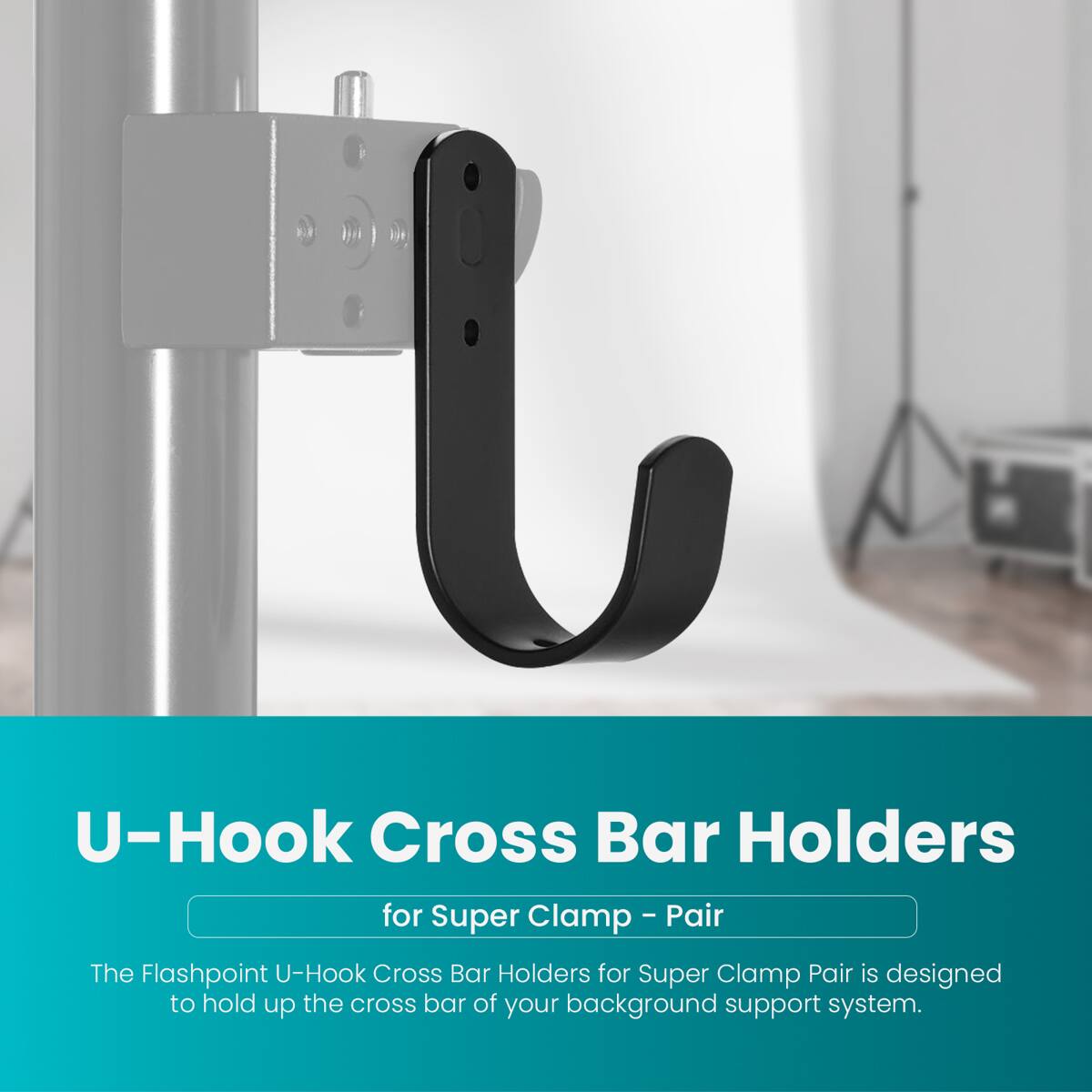 U-Hook Cross Bar Holders for Super Clamp - Pair

The Flashpoint U-Hook Cross Bar Holders for Super Clamp Pair is designed to hold up the cross bar of your background support system.