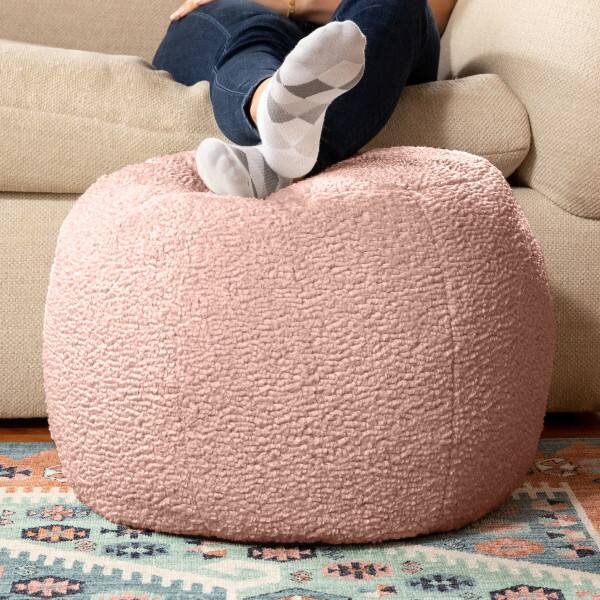 Angle. Jaxx - Jaxx Ellis Ottoman Shearling Faux-Lamb Plush Pouf for Modern Interior Design, Small, Pink - Pink.