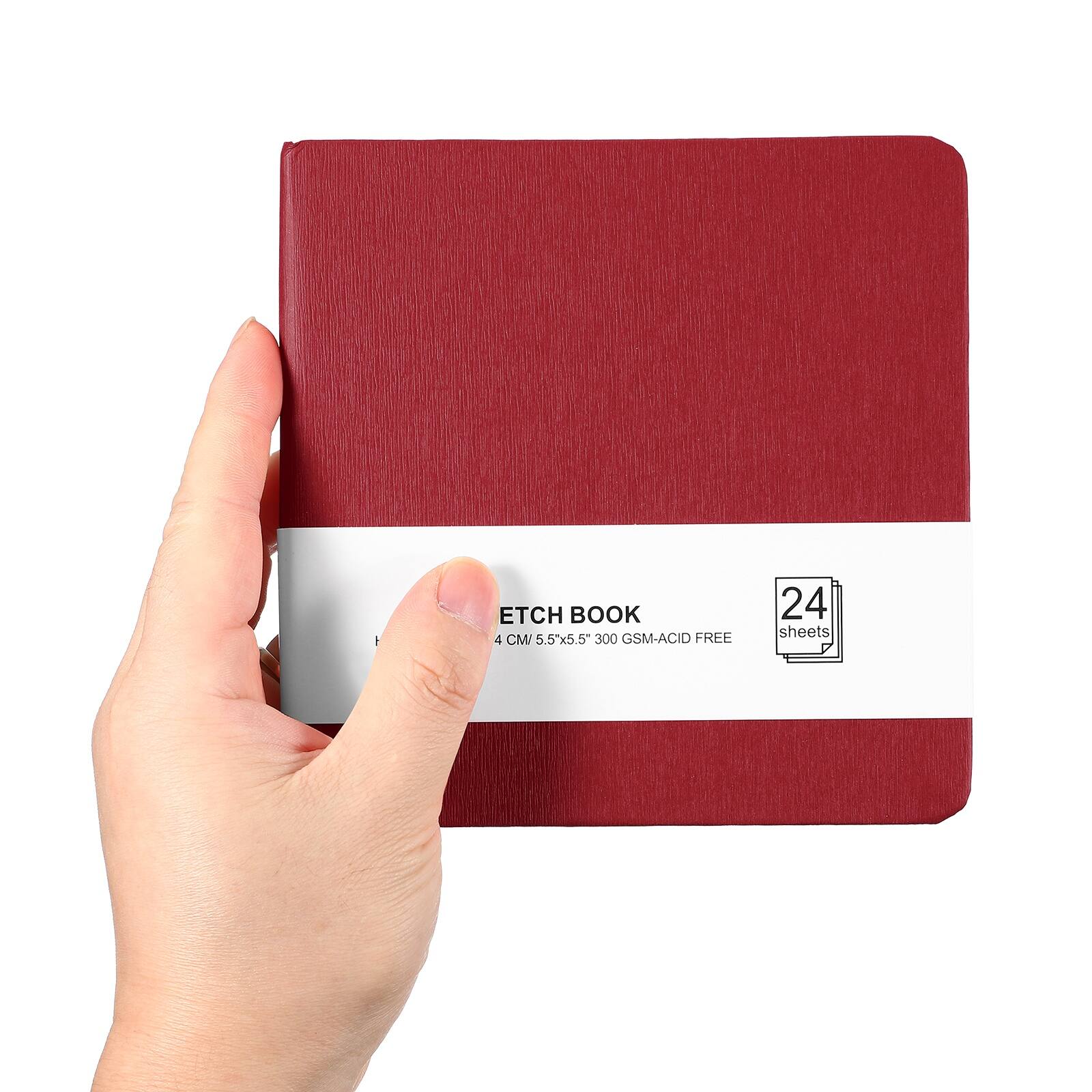 Unique Bargains - 5.5x5.5 Inch Small Sketchbook, 24/48pg 300GSM Watercolor Paper Pad Square Tiny Pocket for Drawing Travel - Dark Red