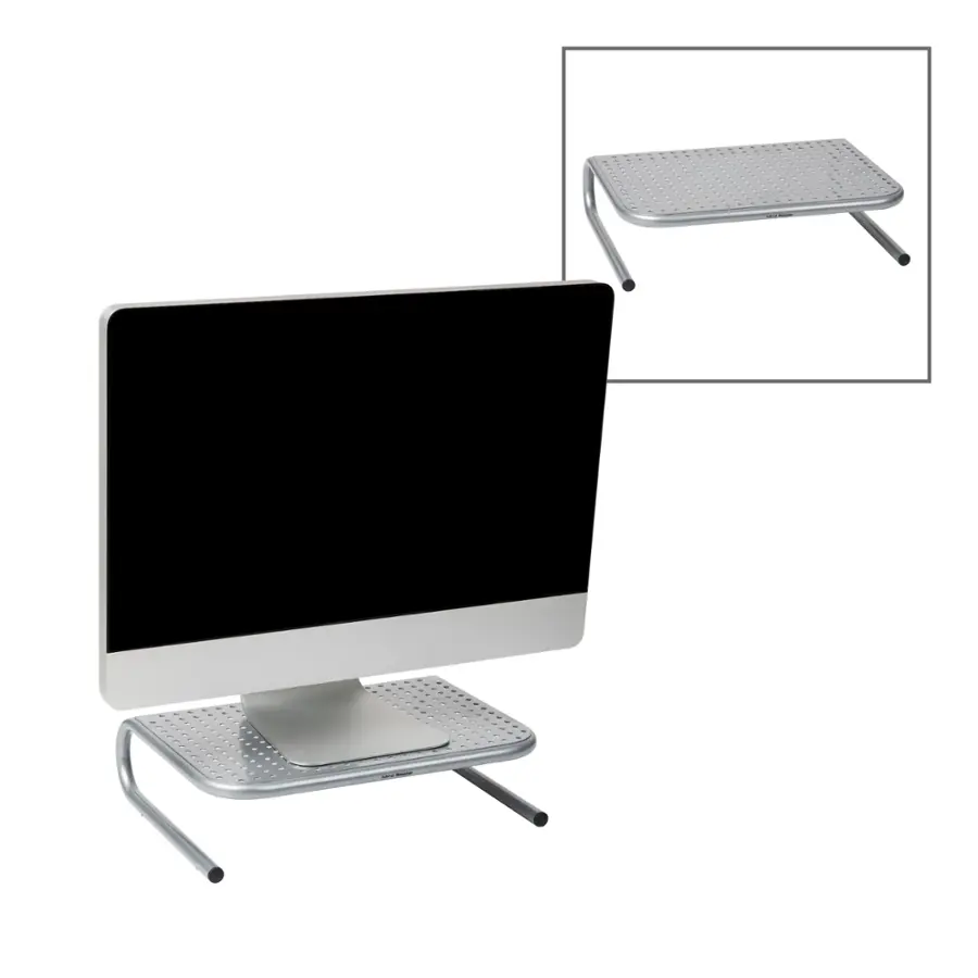 Alt View 16. Mind Reader - Monitor Stand, Ventilated Laptop Riser, Desktop Organizer, Metal, 14.5"L x 11.25"W x 4.25"H, Set of 2 - Silver.