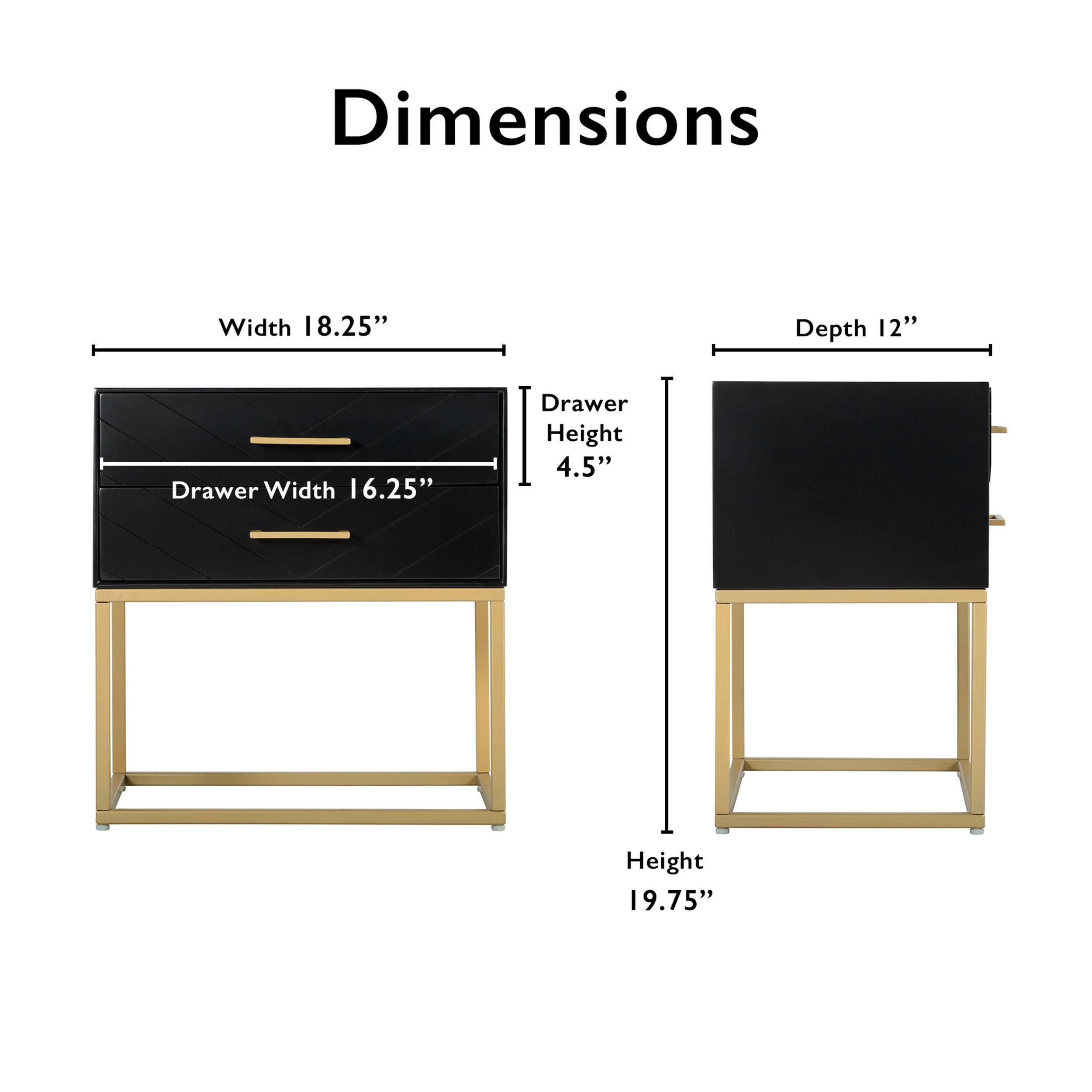 Alt View 11. Tommy Hilfiger - Ellias 2-drawer Bedside Table - Black and Gold.