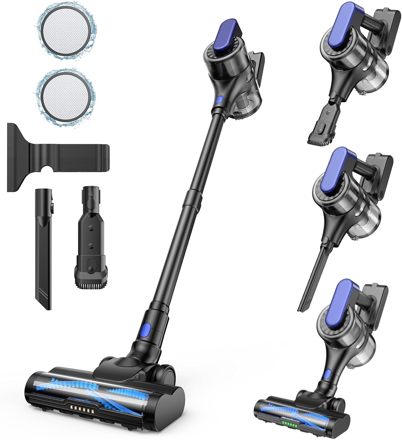 MOOSOO - Vacuum Cleaner, 55 Mins Runtime, Powerful Suction Cordless Stick Vacuum Cleaner, for Home Hardwood Floor Carpet - Blue
