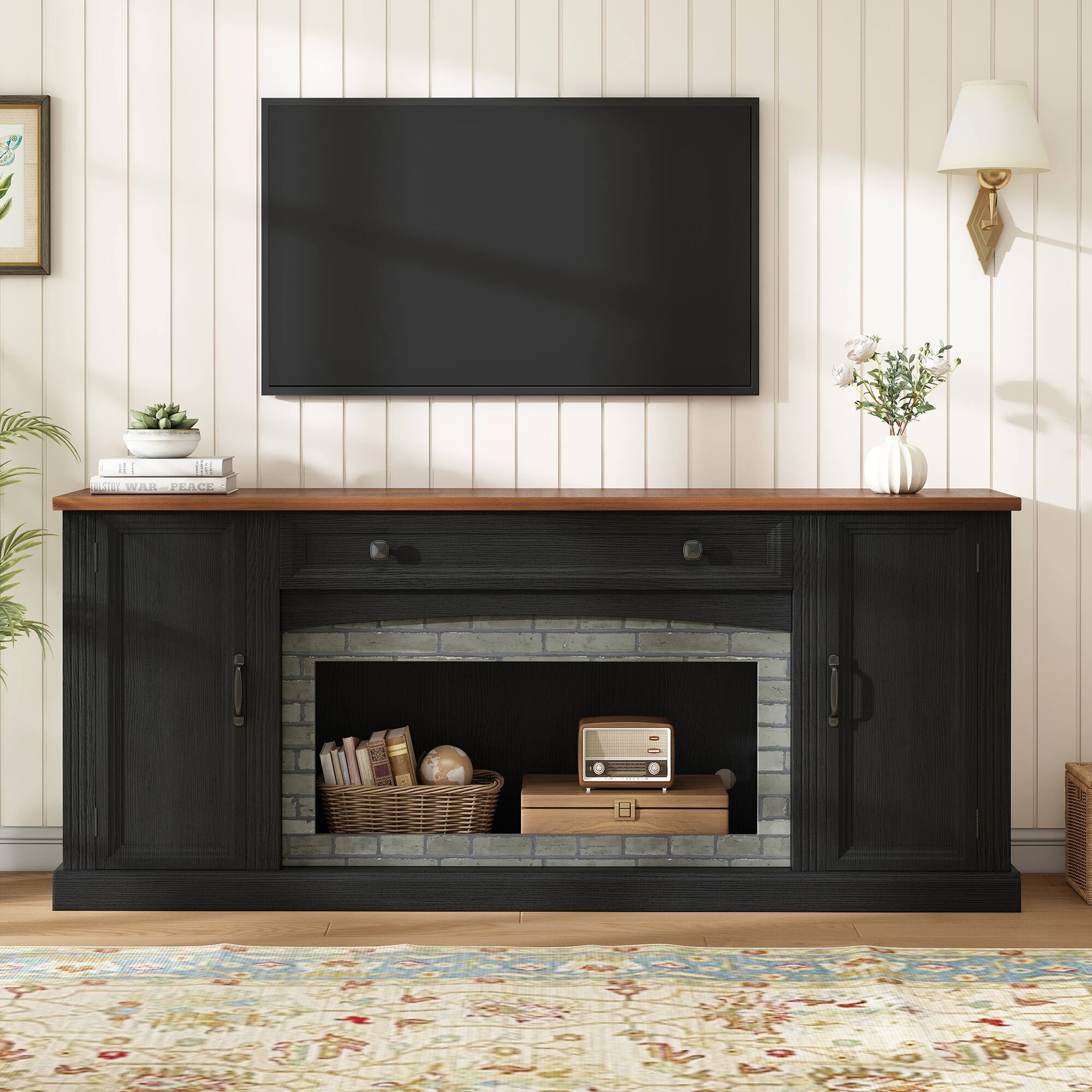 Left. Whisen - 70" TV Stand, Media Console Cabinet with Storage Drawer, Adjustable Shelves and Cable Management - Black.