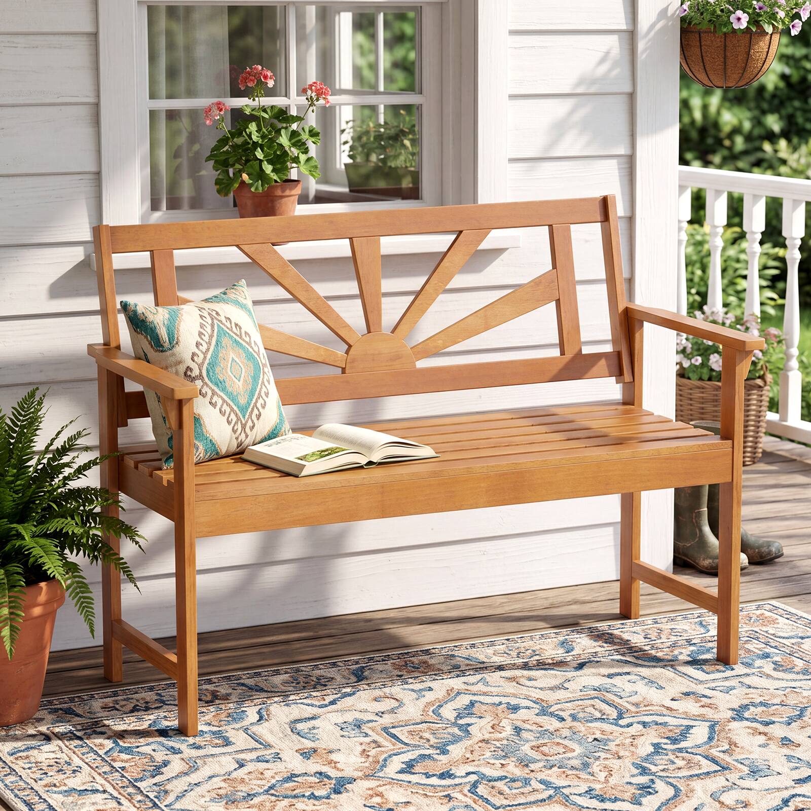 Alt View 1. Gymax - Gymax Acacia Wood Loveseat Bench 2-Seater Outdoor Garden Bench w/Backrest & Armrests - Yellow.