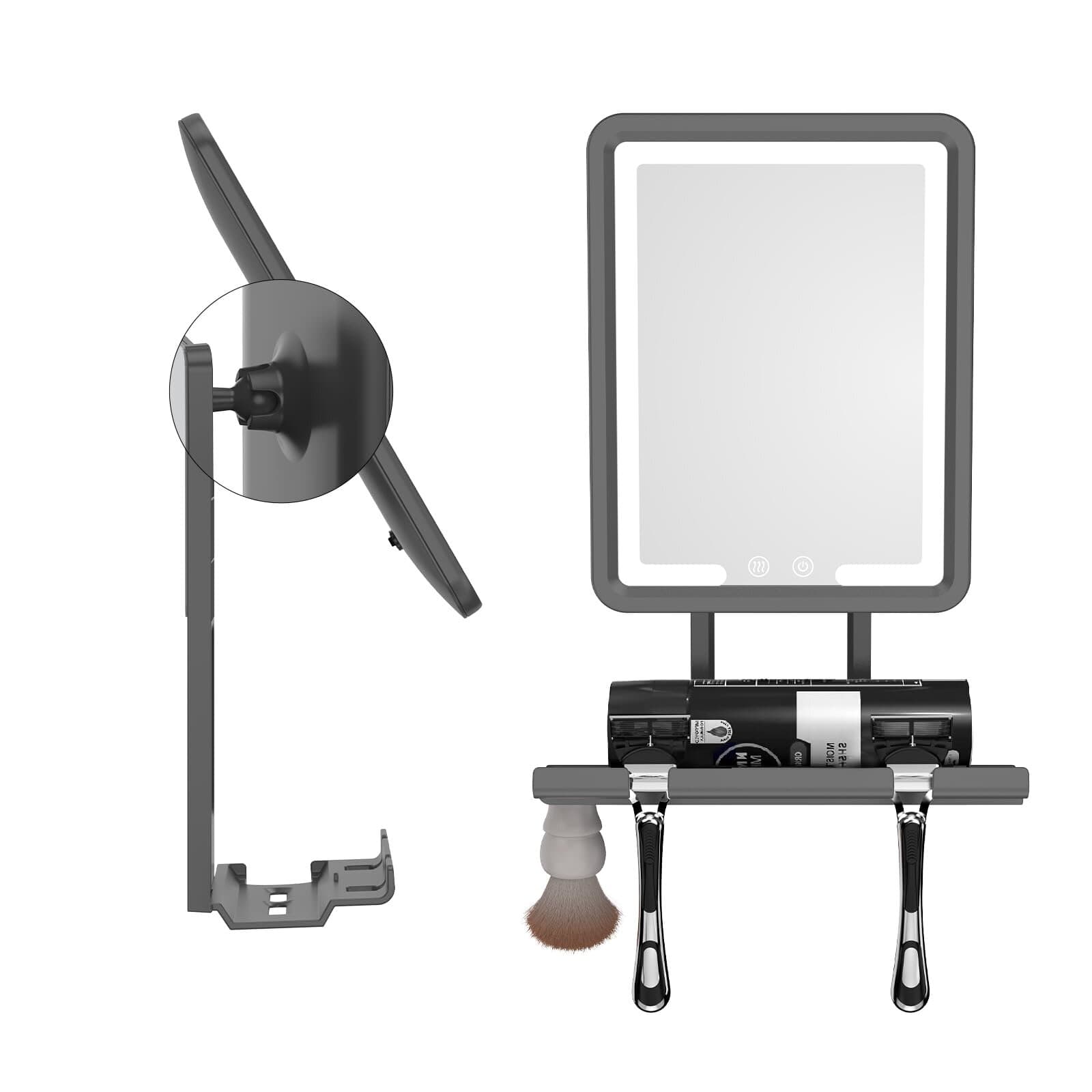 Dazzed Corner - Heated Fogless Shower Mirror, 360° Adjustable, Lighted, Rechargeable - Black