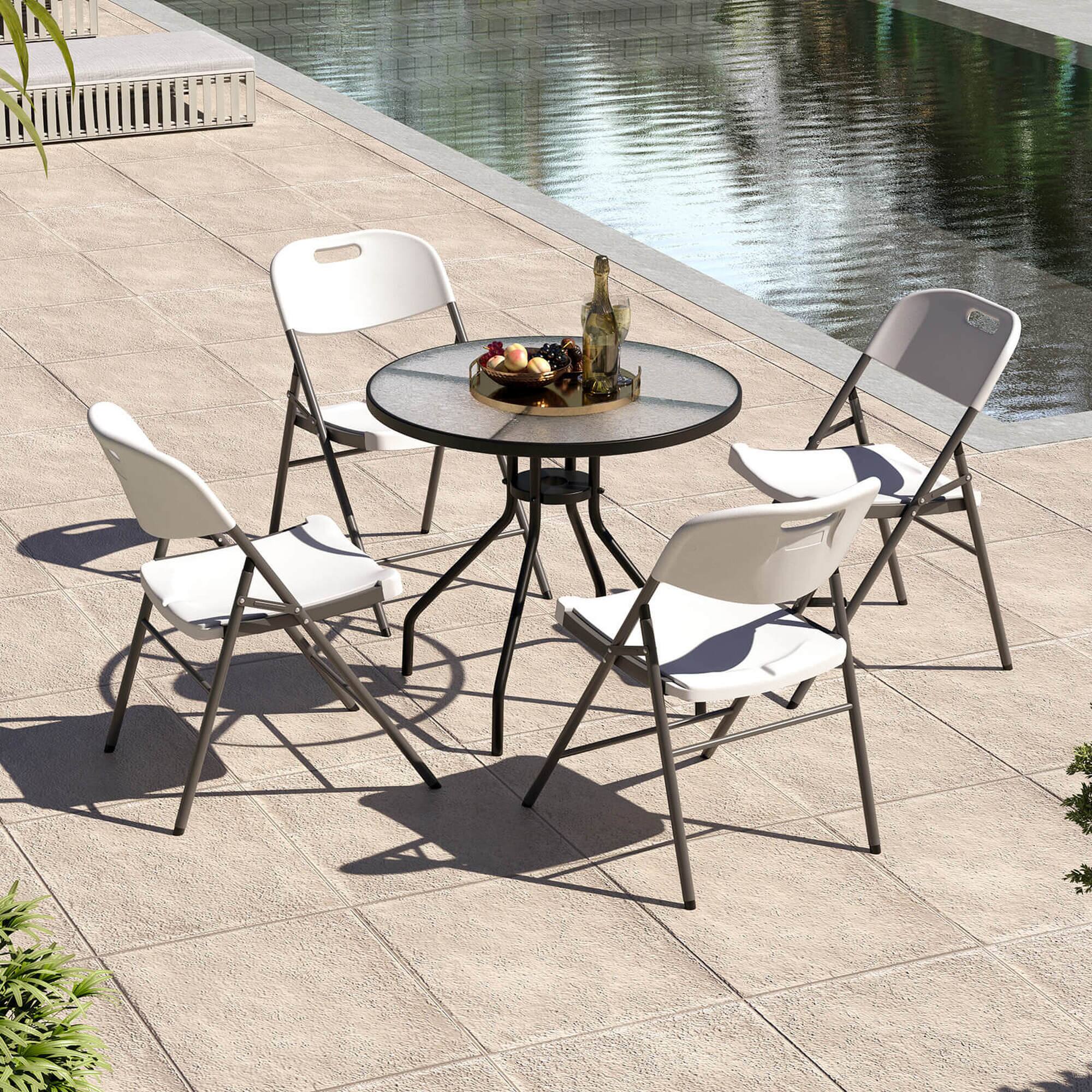 Costway Folding Chairs Set of 4 HDPE Plastic Chairs with Metal