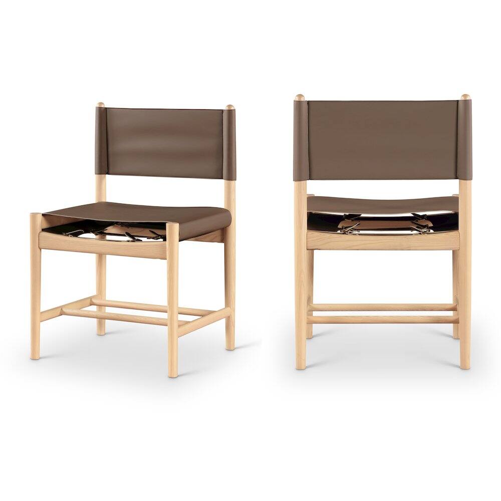 Front. Meridian Furniture - Rawlins Brown Vegan Leather Upholstered Dining Chair, Set of 2 - Brown.