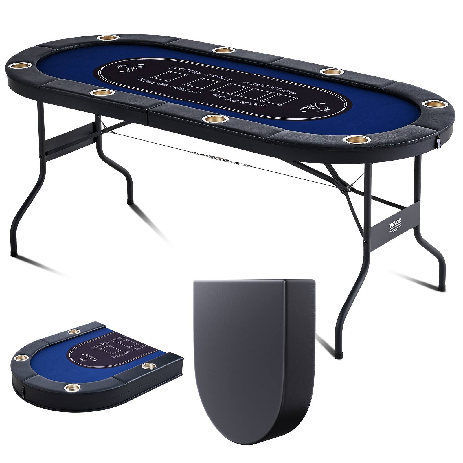 VEVOR - 8 Player Foldable Poker Table, Blackjack Texas Holdem Poker Table with Padded Rails and Cup Holders,72" Oval Table - Green