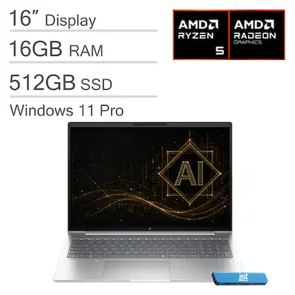 16" Display
16GB RAM
AMD Ryzen 5
AMD Radeon Graphics
512GB SSD
Windows 11 Pro