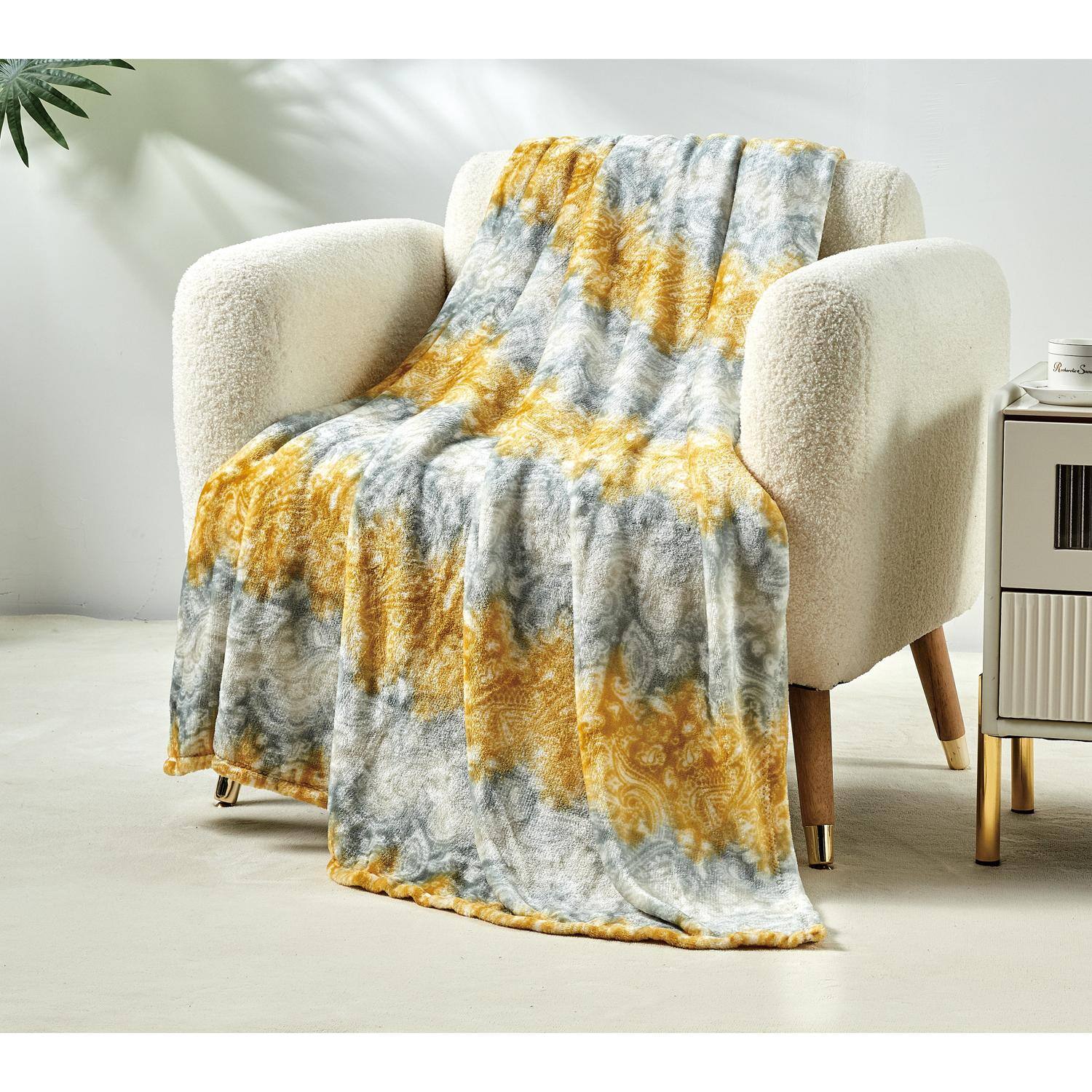 Alt View 1. Noble House - Plazatex Cillia All Season Plush Decorative Throw Blanket 50" x 60" Grey & Yellow - Grey & Yellow.