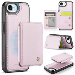 Dteck - 2-in-1 Wallet Case for Apple iPhone 17e with Magnetic Card Holder, RFID PU Leather Flip Folio Kickstand Cover - Pink
