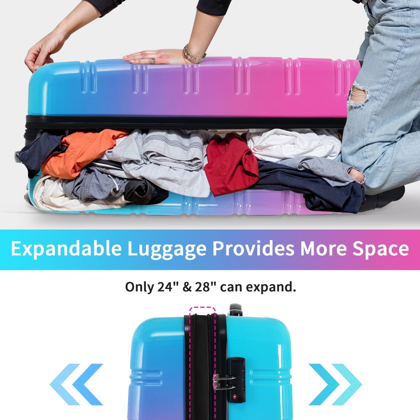 Expandable Luggage Provides More Space  
Only 24" & 28" can expand.