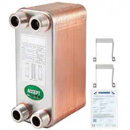 VEVOR - Heat Exchanger 3\"x7.5\" 40 Plates Brazed Plate Heat Exchanger 316L 3/4\" MPT Heat Exchanger B3-12A Beer Wort Chiller - Red-brown