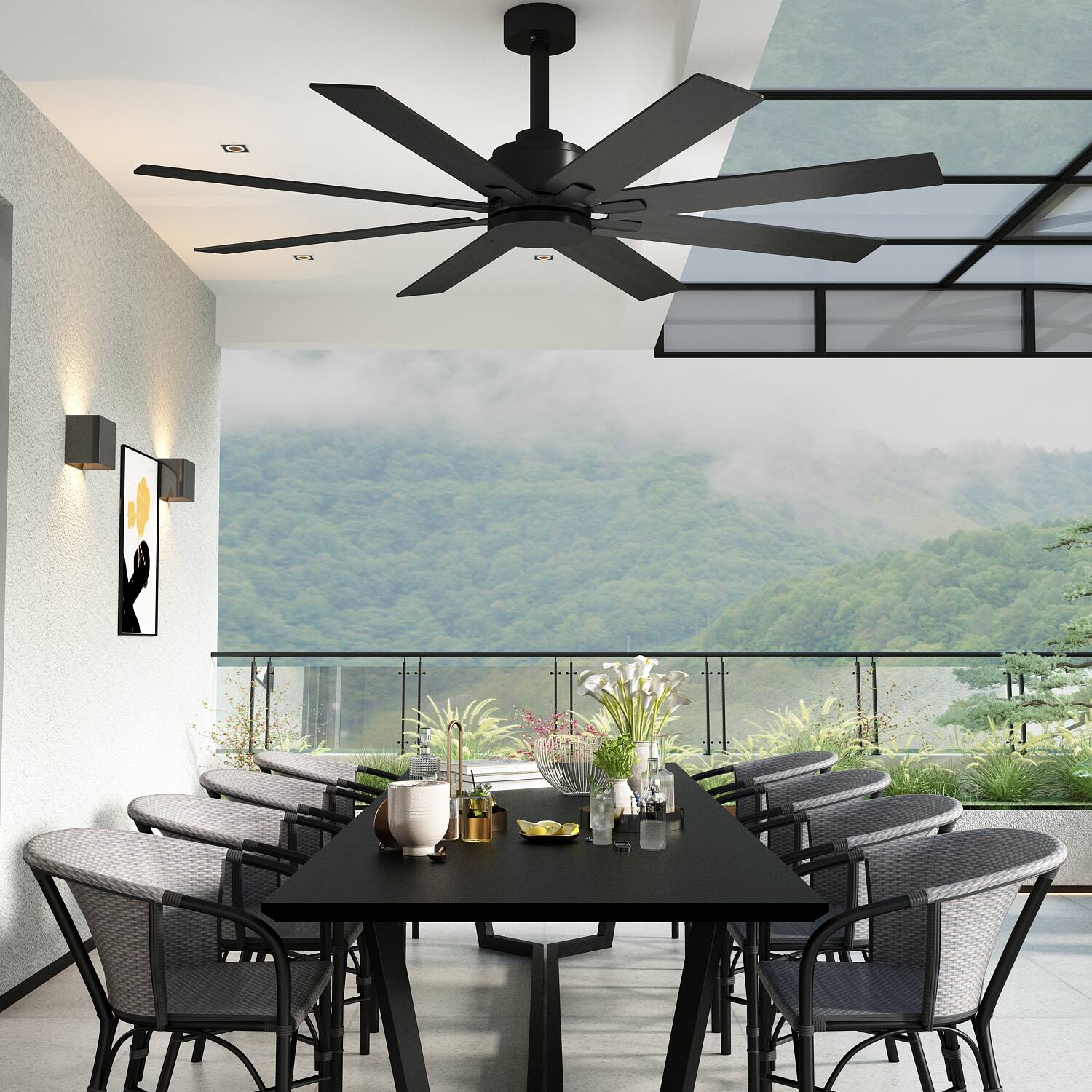 Alt View 7. Famapy - Famapy Ceiling Fan: 8 - Blade Design, Reversible & 5 - Speed Quiet Operation - Black.