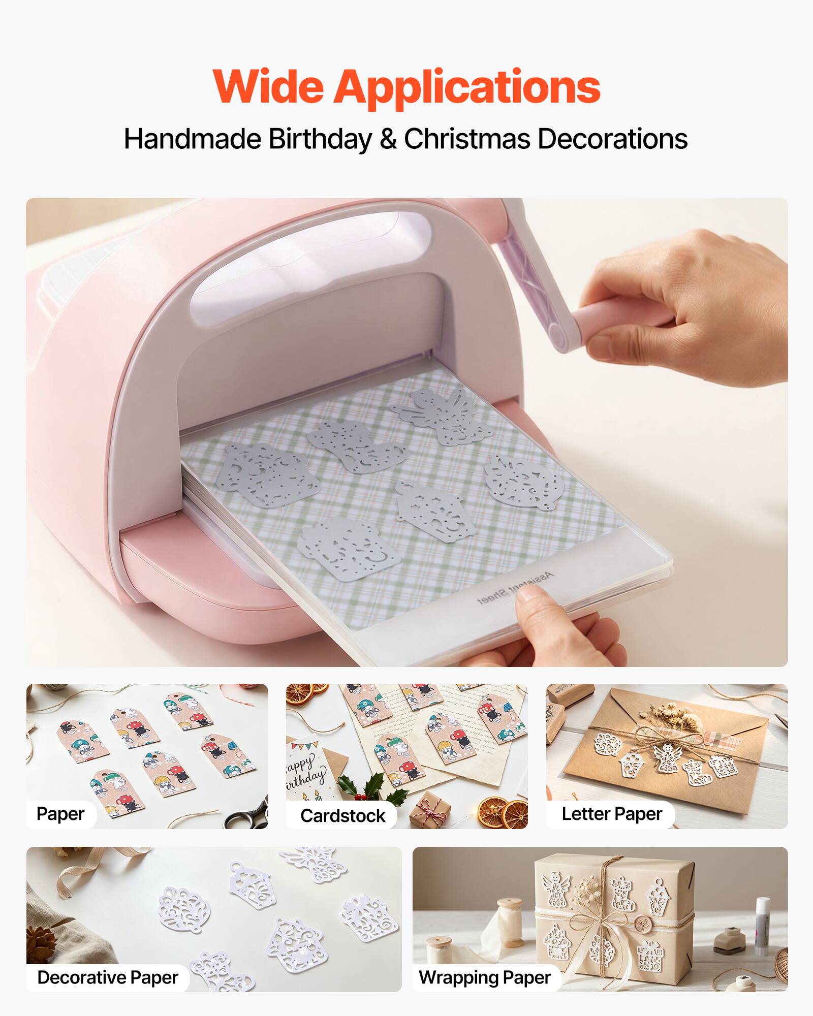 Wide Applications  
Handmade Birthday & Christmas Decorations  

Assistants Sheet Paper  
Happy Birthday Cardstock  
Letter Paper  
Decorative Paper  
Wrapping Paper