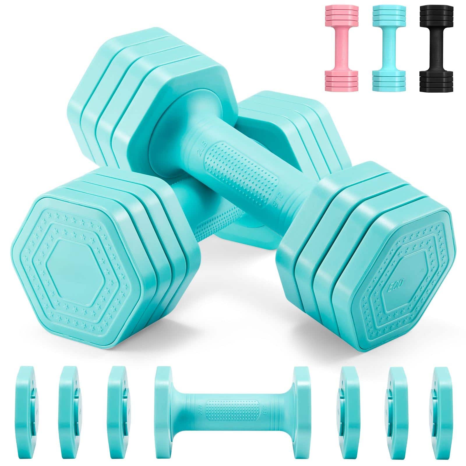 Refined Abode Design - Adjustable Dumbbell Set 1 Free Weights Dumbbells For Women At Home With Tpu Soft Rubber Handle Gym Exercise p - Blue