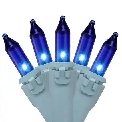 Front. Brite Star - Mini Christmas Lights Set - Blue - 17ft Light Blue Wire - 50ct - Blue.