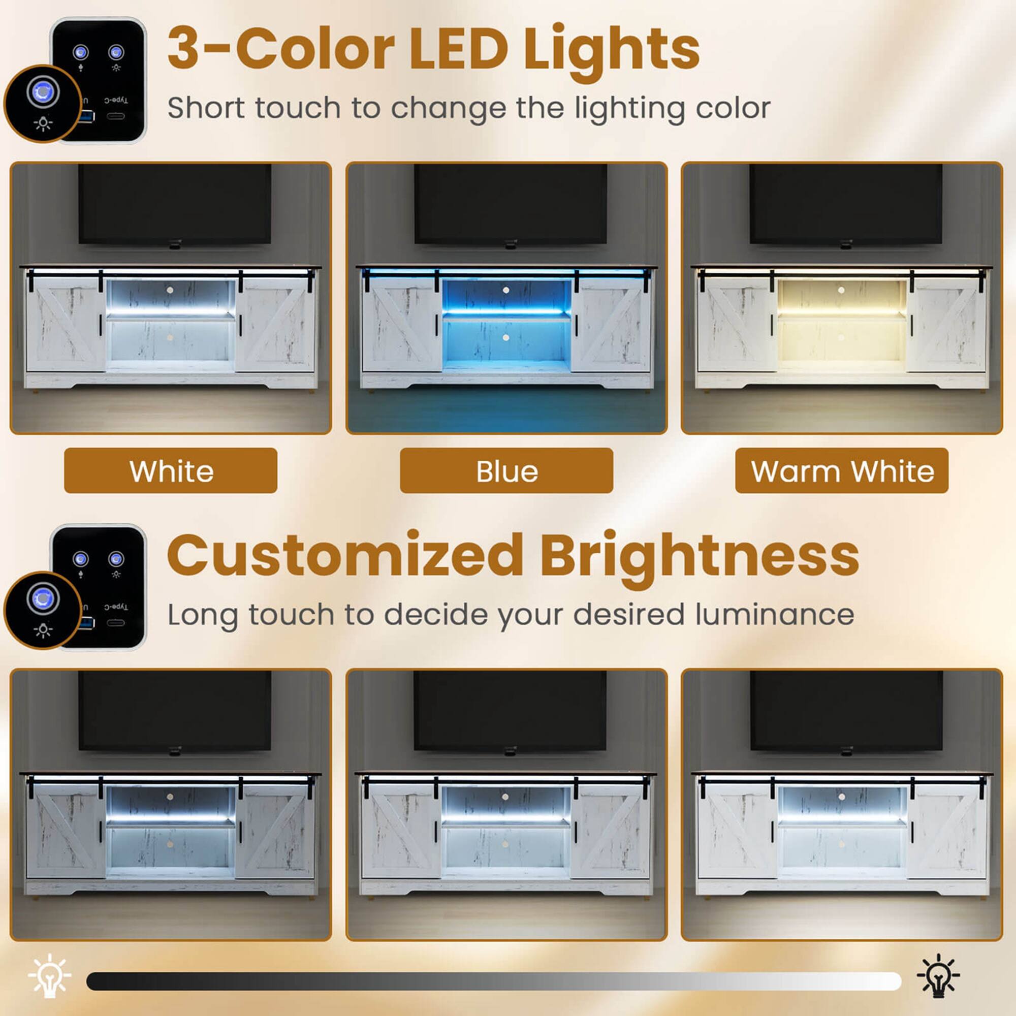 1. 3-Color LED Lights: Short touch to change the lighting color (White, Blue, Warm White). Customized Brightness -40. Long touch to decide your desired luminance.