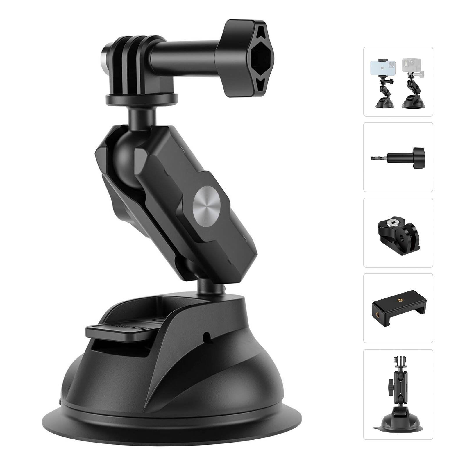 Alt View 6. Topteng - Universal Suction Cup Mount with Double Ball Head - 10KG Strong Hold, 360° Adjustable for DJI/GoPro/Insta 360/Cell Phone - Black.