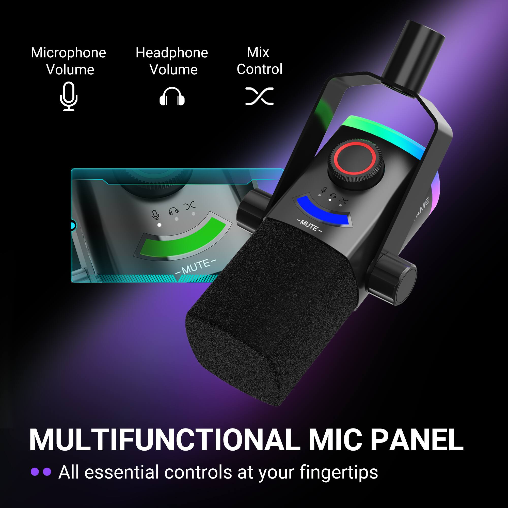 Microphone Headphone Mix Volume Volume Control X gox x -MUTE- AME -MUTE- MULTIFUNCTIONAL MIC PANEL .. All essential controls at your fingertips