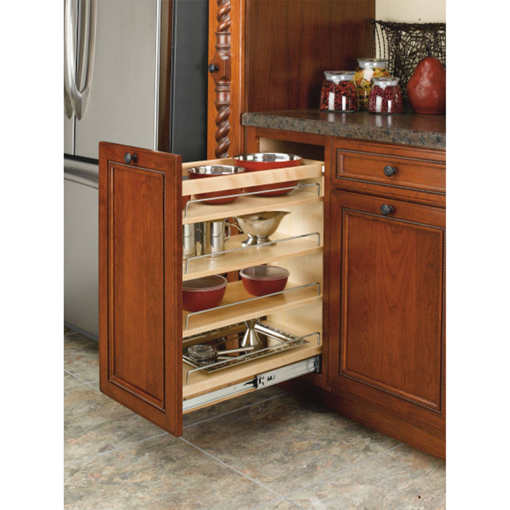 Alt View 4. Rev-A-Shelf - Rev-A-Shelf 11" Pullout Kitchen Cabinet Organizer Pantry Spice Rack, 448-BC-11C - Light Brown.